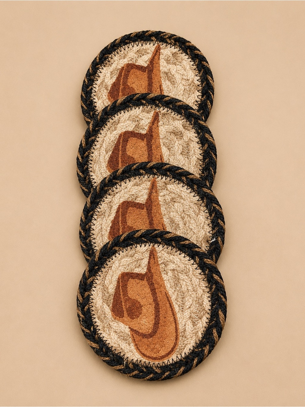 🤠 Hand Stenciled Cowboy Hat Coaster 4pc Set 🤠